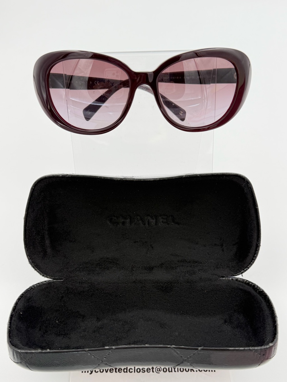 CHANEL Burgundy Frame Gradient Lens Sunglasses w/Box and Authentic Detective COA